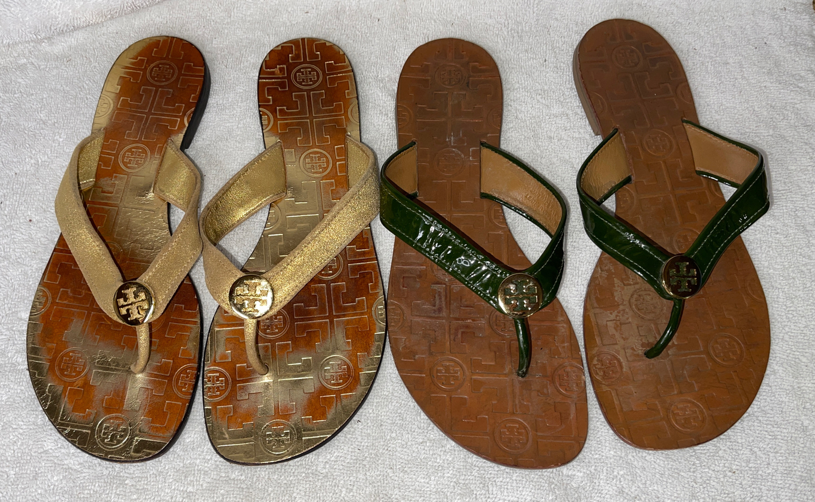 SANDALO TORY BURCH LOGO PELLE METALLO taglia 9 lotto di 2 paia