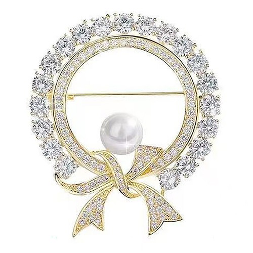 Chamvino Pearl & Crystal Double Bow Brooch - Bowknot Tassel Brooch For Women, Alloy Base, Fashion Accessory