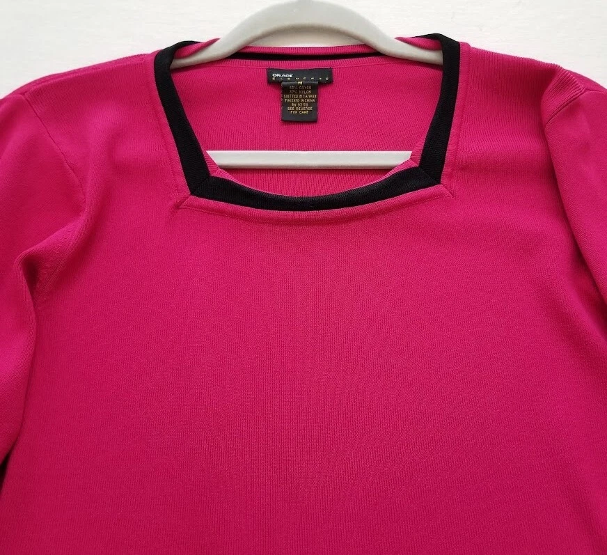 Blusa Grace Elements Mujer Mediana M Rosa Negra Mangas 3/4 Cuello Cuadrado Elastizada Foto 3 de 4