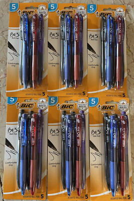 Lot of 30 BIC BU3 Ballpoint Pen Retractable Med 1mm (6x5) Black,Blue,Red,Purple