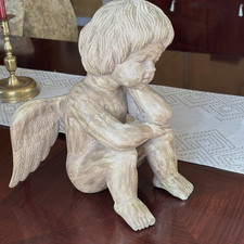 Vintage Hand Carved Wood Cherub Angel Putti S...