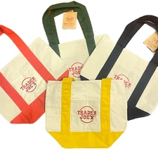 Trader Joe's Mini Canvas Tote Bags Set of 4 Red, Blue, Green & Yellow
