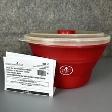 Pampered Chef 1569 Family Size Microwave Popcorn Maker Red Silicone Collapsible