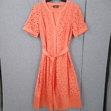 Karl Lagerfeld Paris Eyelet Cotton A Line Button Tie Shirtdress Womens Size 14