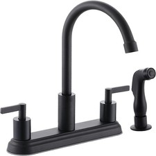 IKEBANA 3 or 4 Hole 2 Handle Black Kitchen Faucet, 4 Matte