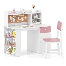 Kids Desk and Chair Set w/Chair Hutch 3-Layer Side Shelf Storage Cabinet