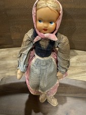 19" Vintage Polish Cloth Sawdust Doll, Celluloid Plastic, Hand Painted Face
