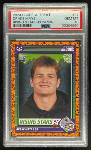 2024 Panini Score A Treat Drake Maye Rising Stars RC Orange Pumpkin #17 PSA 10