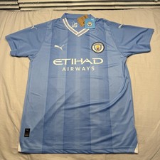 Manchester City Shirt Mens Large Blue EPL Soccer Football Etihad Home Jersey