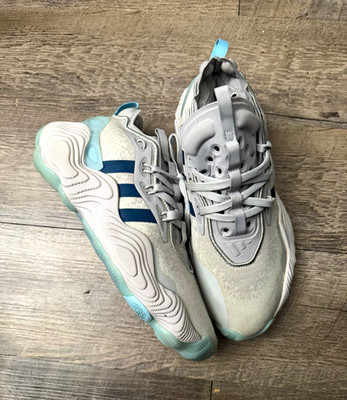 adidas Trae Young 3 Youth Mid Top Basketball Sneakers Breathable Gray/Blue