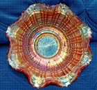 Antique Fenton Carnival Glass Plaid 8 Ruffled Bowl In Marigold *Nice*