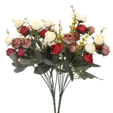 7 Branch 21 Mini Rose Heads Artificial Flowers Bouquet Wedding Decor 2 PCS