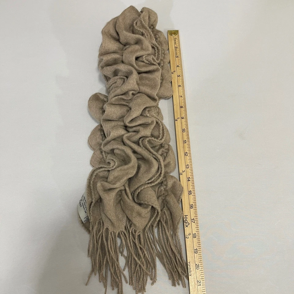 Sayami Anthropologie Cashmere Fringe Scarf Neutral Beige Ruched Warm Soft - Image 3 of 3