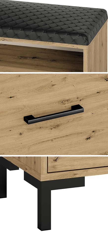 Sitzbank "Nevio" Schuhbank 105cm Artisan Eiche 1-türig - Bild 4 von 4