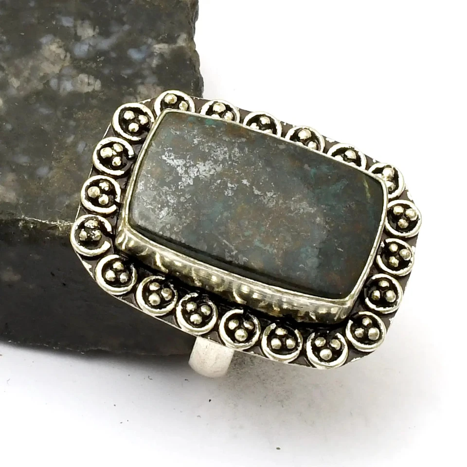 Handgefertigter Azurit Edelstein Ring Schmuck Geschenk für Hochzeit US-Größe - 7 AR 33289
