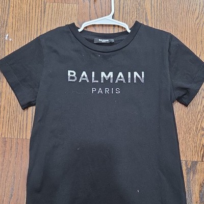 Balmain Paris Girls Black 100% Cotton Logo Crew Neck Short Sleeve dress Size 8A