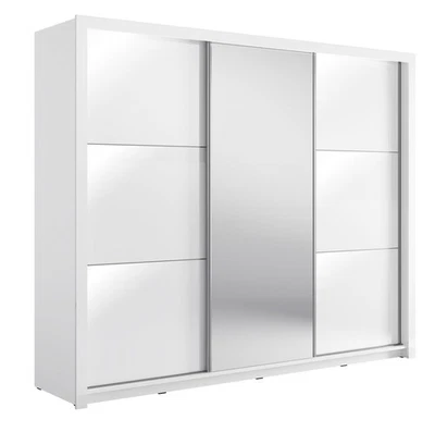 Armoire À Coulisses Siena 257x66x212cm 3 Portes Miroir Blanc Haut - Photo 1/4