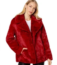 NVLT | BUNNY FAUX FUR SHORT COAT | RED | 100% VEGAN COAT | XS