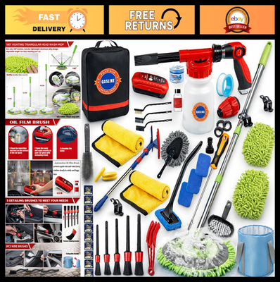 #ad #ad 56Pcs Car Wash Cleaning Kit Foam Gun Long Handle Brush Wheel Brush Hose Spr $93.99