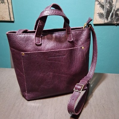 Portland Leather Goods Mini Zip Tote Plum Crossbody Pebbled Squish Almost...