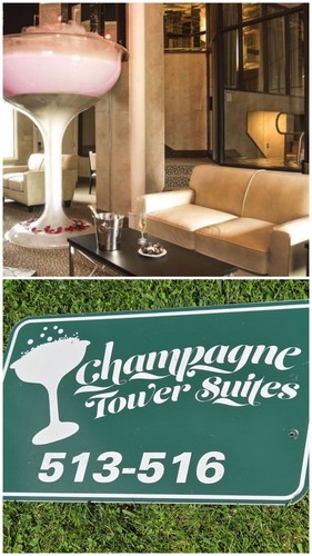 Vinatge Caesar's Paradise Stream Champage Tower Sign Poconos Honeymoon