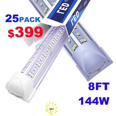 25 Pack Integrated Led Tube Light 8' Led Bulbs 144W 8 FT Led Shop Light Fixture
