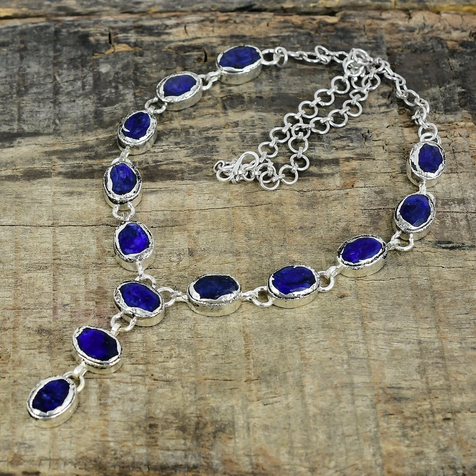 Zaffiro Blu Creato IN Laboratorio Gemma Elettroformati 925 Argento Collana - Immagine 3 di 4