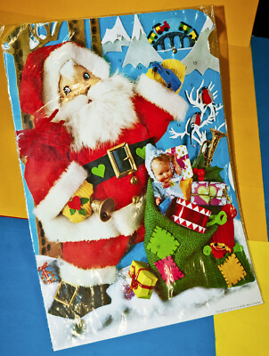 VINTAGE ADVENT CALENDAR 1970s IN A3 ORIGINAL BOX SANTA CLAUS WITH GIFTS BAG OLD DOLLS