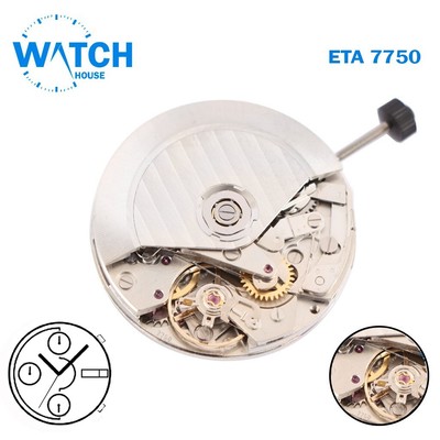 ETA 7750 Swiss Automatic Movement, White Day-Date Disks on 6, 25 Jewels, Chrono.