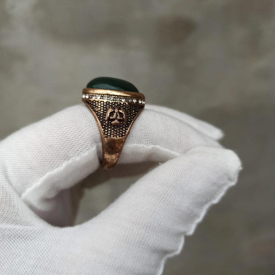 Declaración Anillo Para Hombre De Colección Real Verde Oscuro Ovalado Estrás Tono Dorado Regalo 10 Foto 4 de 4