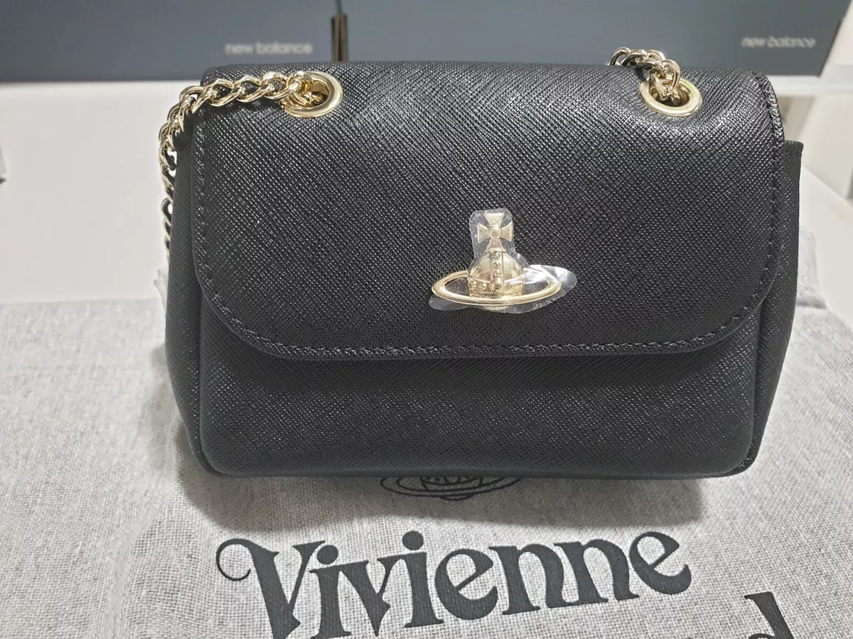 Vivienne Westwood Small Purse with Chain Bag Leather Black Mini Bag ORB Logo