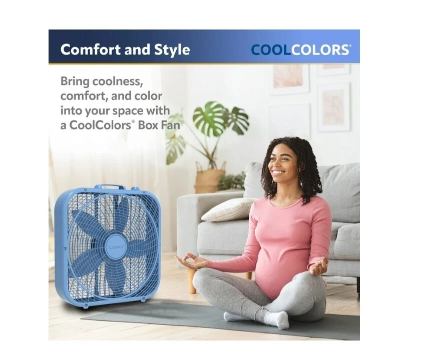 Ventilador de caja Lasko 20" Cool Colors 3 velocidades con motor resistente a la intemperie, azul Foto 4 de 4