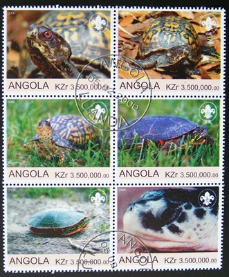 Angola Turtles Block of Six Stamped
