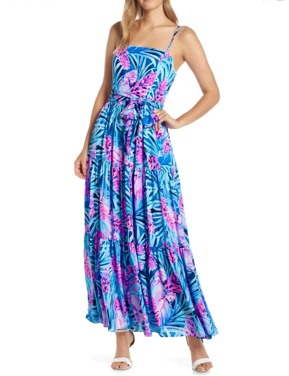 Lilly Pulitzer NWT Aviana Maxi Dress Mr Peacock Blue Tweethearts 228 Size 16