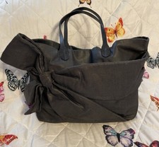 Valentina Charcoal Grey Denim Bow Tote Bag Purse-nice