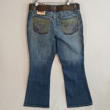 Vintage LA Blues Bootcut Belted Y2K Jeans Size 14P 32x30 Decorated Pockets NWT