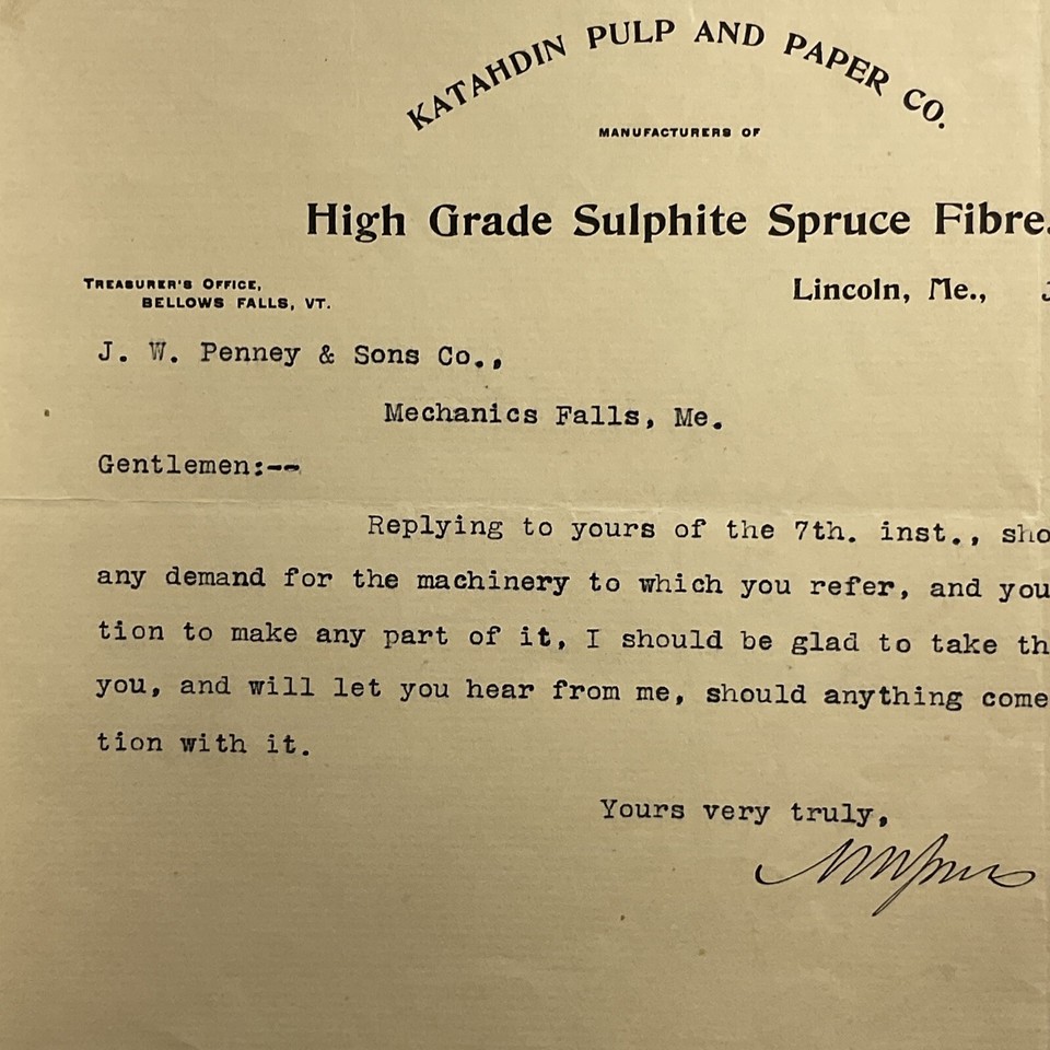 1902 Lincoln, ME Mechanics Falls, Maine Katahdin Pulp & Paper Co