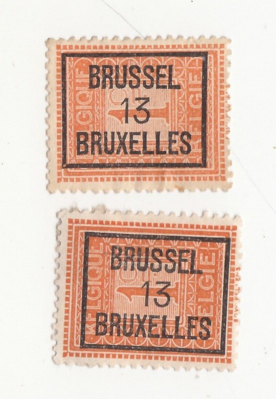 Belgium 1913 Pre Cancelled Overprint 13 on Numeral 1 Brussel Bruxelles. LH PRE37