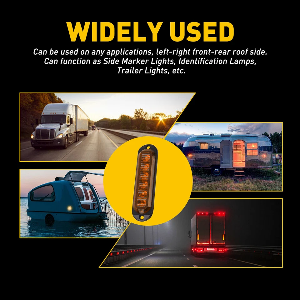 4x Oval 6 LED Amber Side Marker Light Indicator Lamp Orange Trailer Truck Lorry - Image 4 of 4