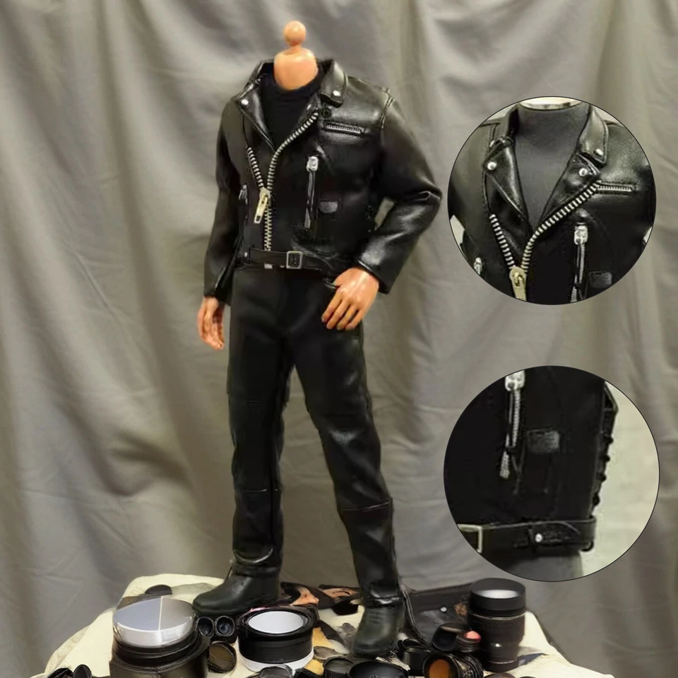 Leather Biker Jacket Set Clothes for 1/6 Scale Male 12" Hot Toy Figure Doll Toy - Image 4 of 4
