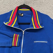 Vtg Warm Up Jacket Mens XL Blue Colorful 70's 80's Tennis Track Gangster Mob