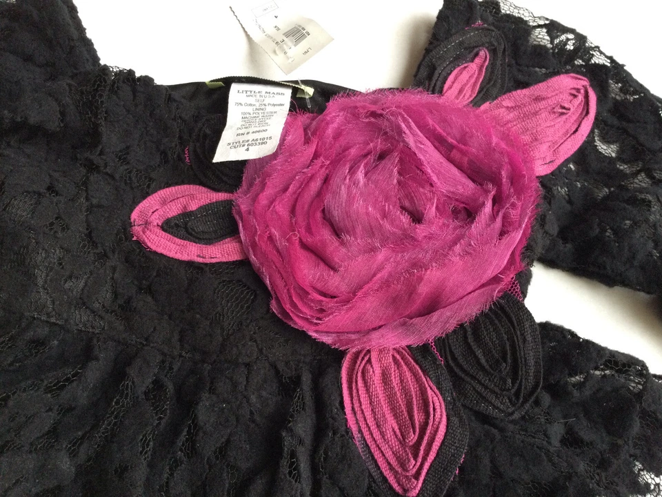 Little Mass Girls Black Lace Long Sleeve Dress Size 4 NWT RETAIL $72 - Image 2 of 4