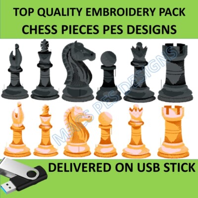 Schachfiguren PES Stickpackung auf USB 12 Designs Dateien Königin König Schachmatt