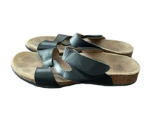 Vionic Womens Sandal Eur 37 US 6 Black Leather Pamplona Slip on Slides