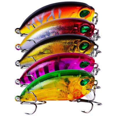 5pcs Lot 3D Wobbler Fishing lures Crank Bait 5.3cm//8.2g Crankbaits Hooks Tackle