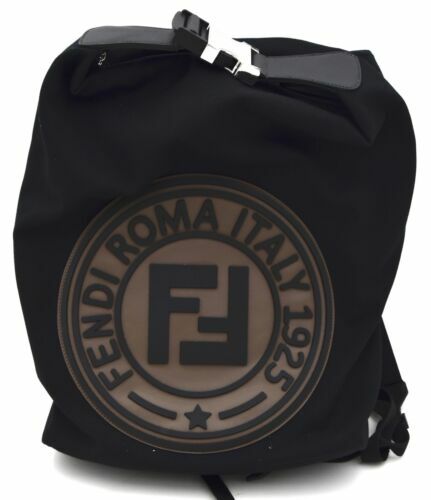 FENDI Pecan Canvas Backpack PVC Brown Black gold Auth ka1008 