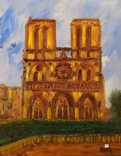 Art Print of Oil Painting by Dave. Cityscape Notre Dame Cathedral Paris France