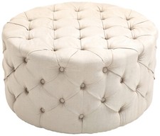Tabouret bas Pouf Drancy en Tissu Repose-pieds Style Chesterfield Forme ronde  