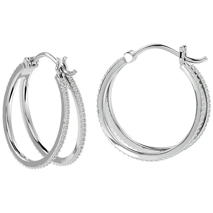 1 CARAT SPLIT DOUBLE WHITE DIAMOND HOOP EARRINGS IN STERLING SILVER 3/4 INCH Foto 2 de 4