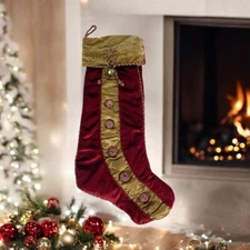 Villa Bacci Regal High End Red GOLD Tapestry Large 25" Christmas Stocking